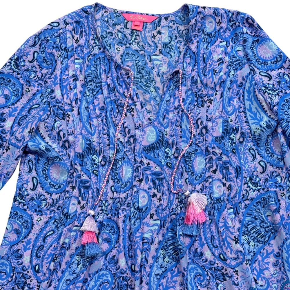 Lilly Pulitzer Marilina Tunic Top In Purple Iris Hello Sunshine Small - Picture 6 of 7